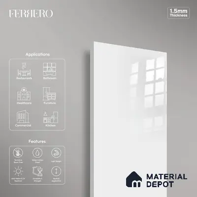 Ferrero 1C 01567 Icy Pearl 8 ft x 4 ft High Gloss Finish 6H Anti Scratch Acrylic Laminate - 1.5 mm | Suitable for Living Room, Kitchen, Office