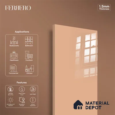 Ferrero 1C 01584 Desert Peach 8 ft x 4 ft High Gloss Finish 6H Anti Scratch Acrylic Laminate - 1.5 mm | Suitable for Living Room, Kitchen, Office