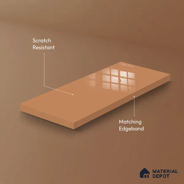 Ferrero 1C 01585 Copper Beige 8 ft x 4 ft High Gloss Finish 6H Anti Scratch Acrylic Laminate - 1.5 mm | Suitable for Living Room, Kitchen, Office