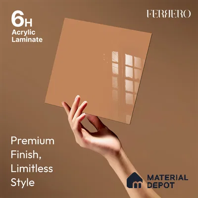 Ferrero 1C 01585 Copper Beige 8 ft x 4 ft High Gloss Finish 6H Anti Scratch Acrylic Laminate - 1.5 mm | Suitable for Living Room, Kitchen, Office