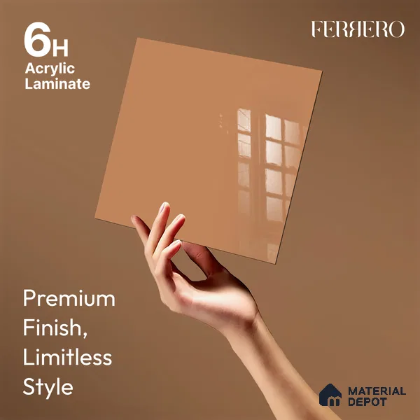 Ferrero 1C 01585 Copper Beige 8 ft x 4 ft High Gloss Finish 6H Anti Scratch Acrylic Laminate - 1.5 mm | Suitable for Living Room, Kitchen, Office