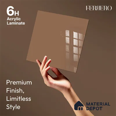 Ferrero 1C 01583 Sandy Cocoa 8 ft x 4 ft High Gloss Finish 6H Anti Scratch Acrylic Laminate - 1.5 mm | Suitable for Living Room, Kitchen, Office