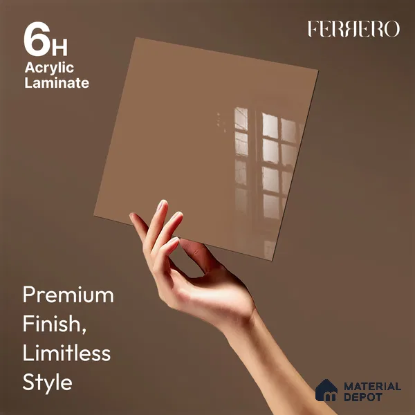 Ferrero 1C 01583 Sandy Cocoa 8 ft x 4 ft High Gloss Finish 6H Anti Scratch Acrylic Laminate - 1.5 mm | Suitable for Living Room, Kitchen, Office
