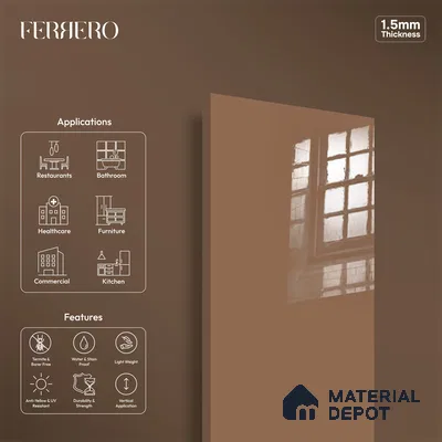 Ferrero 1C 01583 Sandy Cocoa 8 ft x 4 ft High Gloss Finish 6H Anti Scratch Acrylic Laminate - 1.5 mm | Suitable for Living Room, Kitchen, Office