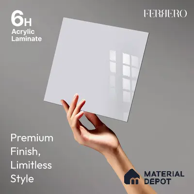 Ferrero 1C 01570 Light Slate 8 ft x 4 ft High Gloss Finish 6H Anti Scratch Acrylic Laminate - 1.5 mm | Suitable for Living Room, Kitchen, Office