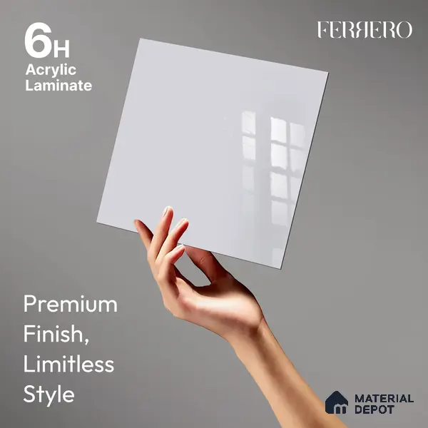 Ferrero 1C 01570 Light Slate 8 ft x 4 ft High Gloss Finish 6H Anti Scratch Acrylic Laminate - 1.5 mm | Suitable for Living Room, Kitchen, Office