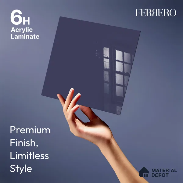 Ferrero 1C 01596 Twilight Navy 8 ft x 4 ft High Gloss Finish 6H Anti Scratch Acrylic Laminate - 1.5 mm | Suitable for Living Room, Kitchen, Office
