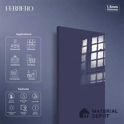 Ferrero 1C 01596 Twilight Navy 8 ft x 4 ft High Gloss Finish 6H Anti Scratch Acrylic Laminate - 1.5 mm | Suitable for Living Room, Kitchen, Office