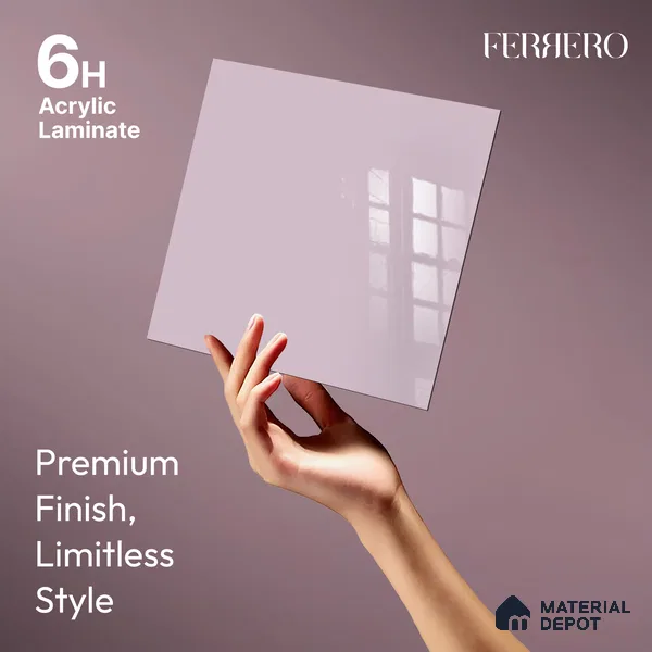 Ferrero 1C 01586 Blushed Lilac 8 ft x 4 ft High Gloss Finish 6H Anti Scratch Acrylic Laminate - 1.5 mm | Suitable for Living Room, Kitchen, Office