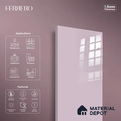 Ferrero 1C 01586 Blushed Lilac 8 ft x 4 ft High Gloss Finish 6H Anti Scratch Acrylic Laminate - 1.5 mm | Suitable for Living Room, Kitchen, Office