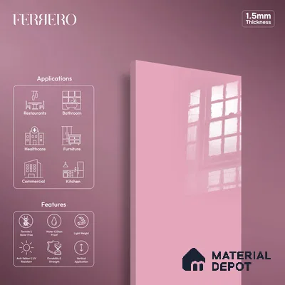 Ferrero 1C 01591 Vintage Pink 8 ft x 4 ft High Gloss Finish 6H Anti Scratch Acrylic Laminate - 1.5 mm | Suitable for Living Room, Kitchen, Office