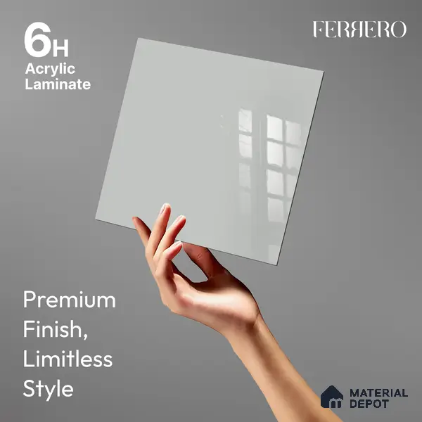 Ferrero 1C 01594 Cloudy Pearl 8 ft x 4 ft High Gloss Finish 6H Anti Scratch Acrylic Laminate - 1.5 mm | Suitable for Living Room, Kitchen, Office
