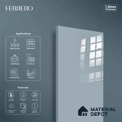 Ferrero 1C 01595 Cloudy Pearl 8 ft x 4 ft High Gloss Finish 6H Anti Scratch Acrylic Laminate - 1.5 mm | Suitable for Living Room, Kitchen, Office