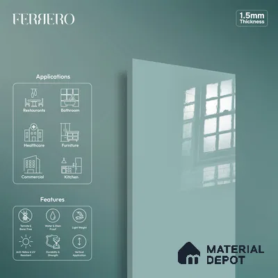 Ferrero 1C 01589 Teal Depth 8 ft x 4 ft High Gloss Finish 6H Anti Scratch Acrylic Laminate - 1.5 mm | Suitable for Living Room, Kitchen, Office