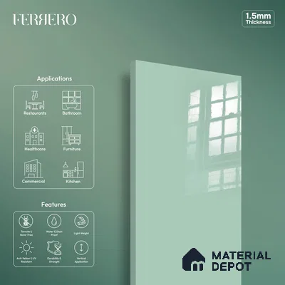 Ferrero 1C 01592 Cool Mint 8 ft x 4 ft High Gloss Finish 6H Anti Scratch Acrylic Laminate - 1.5 mm | Suitable for Living Room, Kitchen, Office