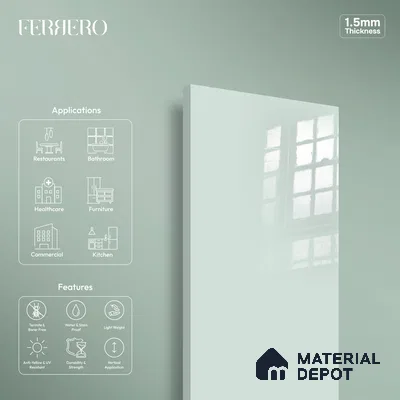 Ferrero 1C 01593 Aqua Sage 8 ft x 4 ft High Gloss Finish 6H Anti Scratch Acrylic Laminate - 1.5 mm | Suitable for Living Room, Kitchen, Office