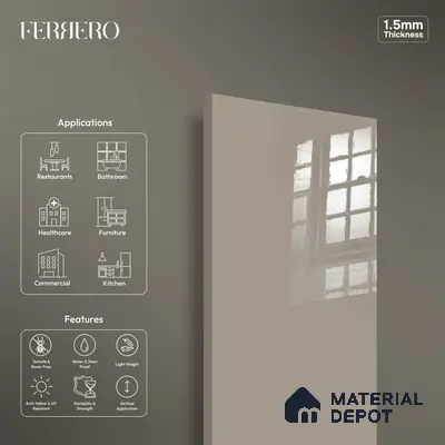 Ferrero 1C 01563 Vintage Sand 8 ft x 4 ft High Gloss Finish 6H Anti Scratch Acrylic Laminate - 1.5 mm | Suitable for Living Room, Kitchen, Office