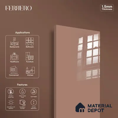 Ferrero 1C 01582 Faded Terracotta 8 ft x 4 ft High Gloss Finish 6H Anti Scratch Acrylic Laminate - 1.5 mm | Suitable for Living Room, Kitchen, Office