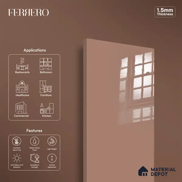 Ferrero 1C 01582 Faded Terracotta 8 ft x 4 ft High Gloss Finish 6H Anti Scratch Acrylic Laminate - 1.5 mm | Suitable for Living Room, Kitchen, Office