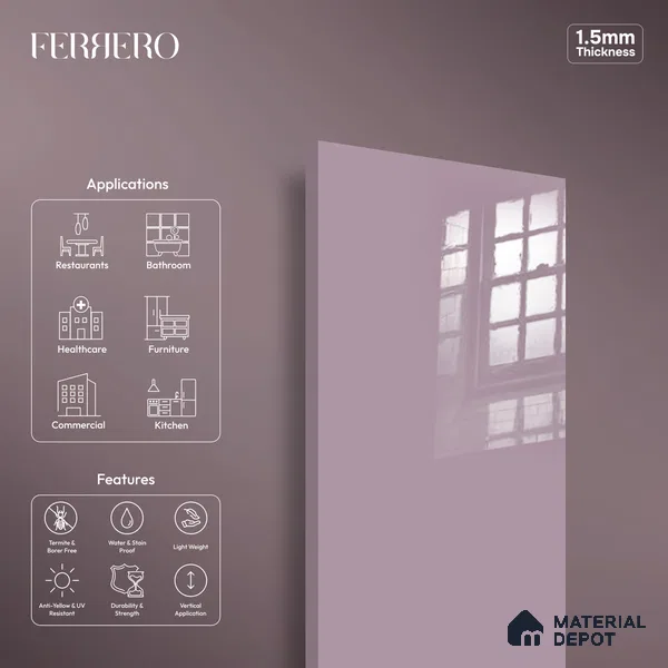 Ferrero 1C 01587 Antique Petal 8 ft x 4 ft High Gloss Finish 6H Anti Scratch Acrylic Laminate - 1.5 mm | Suitable for Living Room, Kitchen, Office