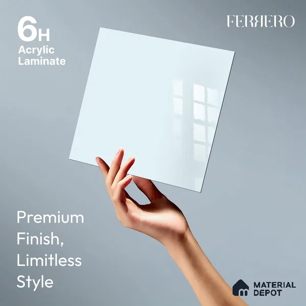 Ferrero 1C 01588 Cloudy Pearl 8 ft x 4 ft High Gloss Finish 6H Anti Scratch Acrylic Laminate - 1.5 mm | Suitable for Living Room, Kitchen, Office