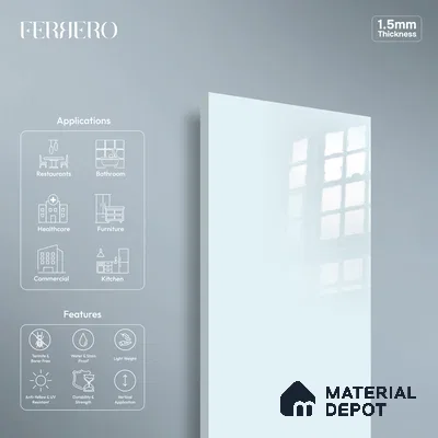 Ferrero 1C 01588 Cloudy Pearl 8 ft x 4 ft High Gloss Finish 6H Anti Scratch Acrylic Laminate - 1.5 mm | Suitable for Living Room, Kitchen, Office
