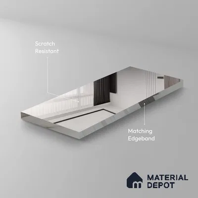 Ferrero 1C Silver Mirror  8 ft x 4 ft High Gloss Finish 6H Anti Scratch Acrylic Self Adhesive Laminate - 1.5 mm | Suitable for Bedroom, TV Unit, Wardrobe, Kitchen Cabinet
