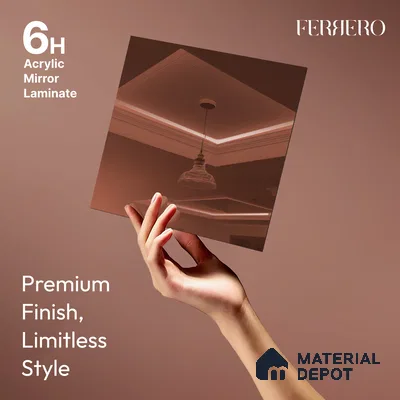 Ferrero 1C Copper Mirror  8 ft x 4 ft High Gloss Finish 6H Anti Scratch Acrylic Self Adhesive Laminate - 1.5 mm | Suitable for Bedroom, TV Unit, Wardrobe, Kitchen Cabinet
