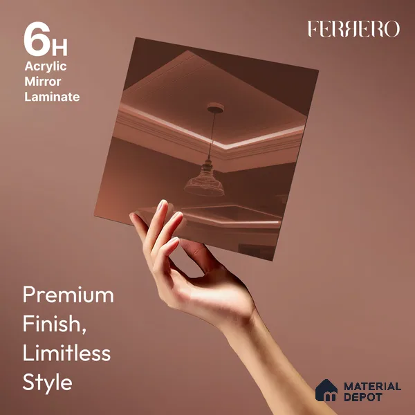Ferrero 1C Copper Mirror 8 ft x 4 ft High Gloss Finish 6H Anti Scratch Acrylic Self Adhesive Laminate - 1.5 mm | Suitable for Bedroom, TV Unit, Wardrobe, Kitchen Cabinet