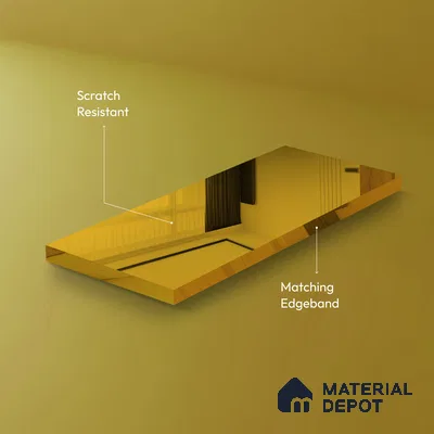 Ferrero 1C Gold Mirror  8 ft x 4 ft High Gloss Finish 6H Anti Scratch Acrylic Self Adhesive Laminate - 1.5 mm | Suitable for Bedroom, TV Unit, Wardrobe, Kitchen Cabinet