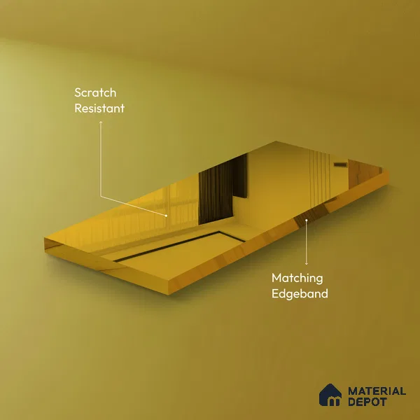 Ferrero 1C Gold Mirror 8 ft x 4 ft High Gloss Finish 6H Anti Scratch Acrylic Self Adhesive Laminate - 1.5 mm | Suitable for Bedroom, TV Unit, Wardrobe, Kitchen Cabinet