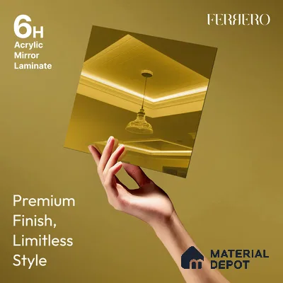 Ferrero 1C Gold Mirror  8 ft x 4 ft High Gloss Finish 6H Anti Scratch Acrylic Self Adhesive Laminate - 1.5 mm | Suitable for Bedroom, TV Unit, Wardrobe, Kitchen Cabinet