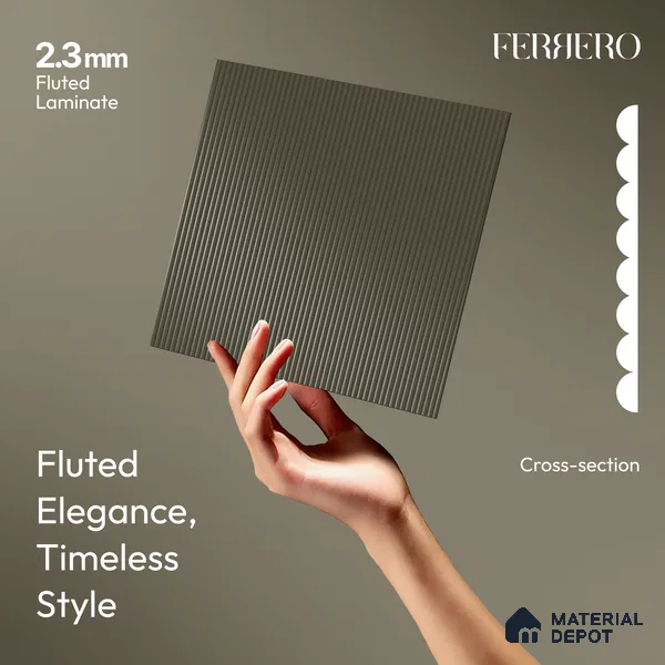 Espresso Brown Fluted Solid Color 1D 05210 Espresso Dust 8 ft x 4 ft High Gloss Finish Acrylic Laminate - 2.3 mm | Suitable for TV Unit,Wardrobe, Kitchen Cabinets