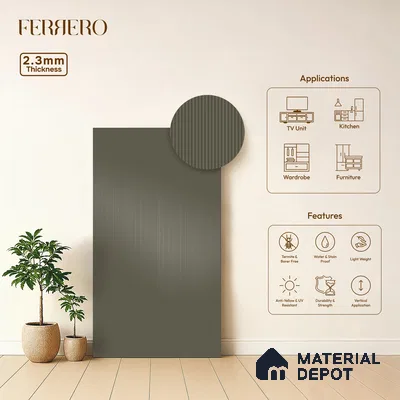 Espresso Brown Fluted Solid Color 1D 05210 Espresso Dust 8 ft x 4 ft High Gloss Finish Acrylic Laminate - 2.3 mm | Suitable for TV Unit,Wardrobe, Kitchen Cabinets