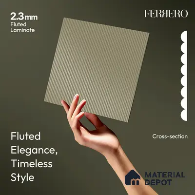 Olive Sand Fluted Solid Color 1D 05208 Olive Sand 8 ft x 4 ft High Gloss Finish Acrylic Laminate - 2.3 mm | Suitable for TV Unit,Wardrobe, Kitchen Cabinets