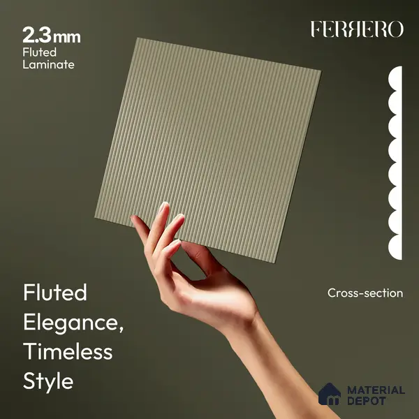 Olive Sand Fluted Solid Color 1D 05208 Olive Sand 8 ft x 4 ft High Gloss Finish Acrylic Laminate - 2.3 mm | Suitable for TV Unit,Wardrobe, Kitchen Cabinets