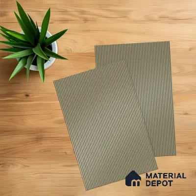 Olive Sand Fluted Solid Color 1D 05208 Olive Sand 8 ft x 4 ft High Gloss Finish Acrylic Laminate - 2.3 mm | Suitable for TV Unit,Wardrobe, Kitchen Cabinets
