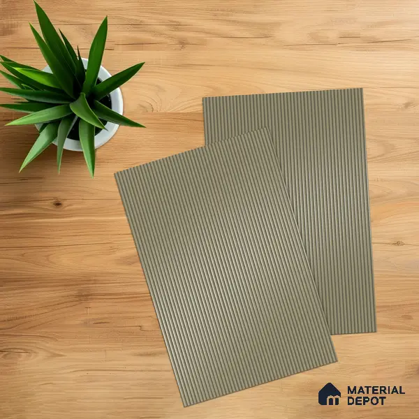 Olive Sand Fluted Solid Color 1D 05208 Olive Sand 8 ft x 4 ft High Gloss Finish Acrylic Laminate - 2.3 mm | Suitable for TV Unit,Wardrobe, Kitchen Cabinets