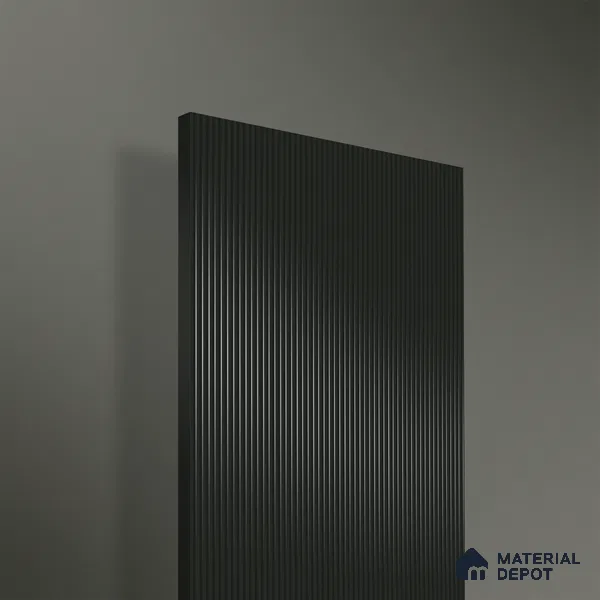 Iron Shadow Black Fluted Solid Color 1D 05211 Iron Shadow 8 ft x 4 ft High Gloss Finish Acrylic Laminate - 2.3 mm | Suitable for TV Unit,Wardrobe, Kitchen Cabinets
