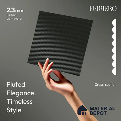 Iron Shadow Black Fluted Solid Color 1D 05211 Iron Shadow 8 ft x 4 ft High Gloss Finish Acrylic Laminate - 2.3 mm | Suitable for TV Unit,Wardrobe, Kitchen Cabinets