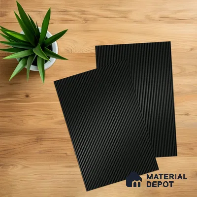 Iron Shadow Black Fluted Solid Color 1D 05211 Iron Shadow 8 ft x 4 ft High Gloss Finish Acrylic Laminate - 2.3 mm | Suitable for TV Unit,Wardrobe, Kitchen Cabinets