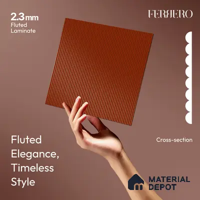 Fluted Solid Color 1D 05224 Clay 8 ft x 4 ft High Gloss Finish Acrylic Laminate - 2.3 mm | Suitable for TV Unit,Wardrobe, Kitchen Cabinets