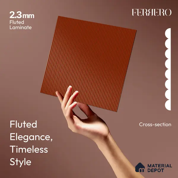 Fluted Solid Color 1D 05224 Clay 8 ft x 4 ft High Gloss Finish Acrylic Laminate - 2.3 mm | Suitable for TV Unit,Wardrobe, Kitchen Cabinets