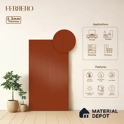 Fluted Solid Color 1D 05224 Clay 8 ft x 4 ft High Gloss Finish Acrylic Laminate - 2.3 mm | Suitable for TV Unit,Wardrobe, Kitchen Cabinets
