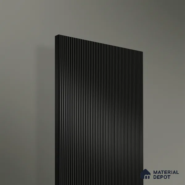 Deep Slate Black Fluted Solid Color 1D 05223 Deep Slate 8 ft x 4 ft High Gloss Finish Acrylic Laminate - 2.3 mm | Suitable for TV Unit,Wardrobe, Kitchen Cabinets