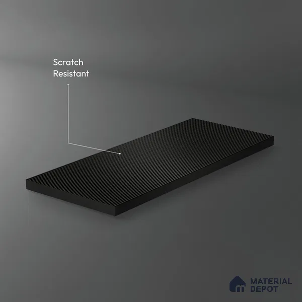 Deep Slate Black Fluted Solid Color 1D 05223 Deep Slate 8 ft x 4 ft High Gloss Finish Acrylic Laminate - 2.3 mm | Suitable for TV Unit,Wardrobe, Kitchen Cabinets