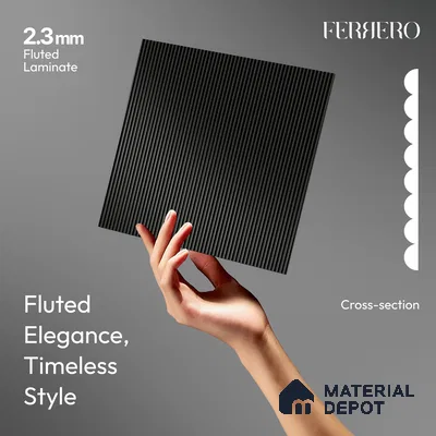 Deep Slate Black Fluted Solid Color 1D 05223 Deep Slate 8 ft x 4 ft High Gloss Finish Acrylic Laminate - 2.3 mm | Suitable for TV Unit,Wardrobe, Kitchen Cabinets