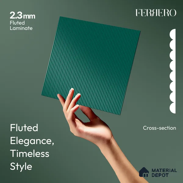 Deep Aqua Blue Fluted Solid Color 1D 05220 Deep Aqua 8 ft x 4 ft High Gloss Finish Acrylic Laminate - 2.3 mm | Suitable for TV Unit,Wardrobe, Kitchen Cabinets