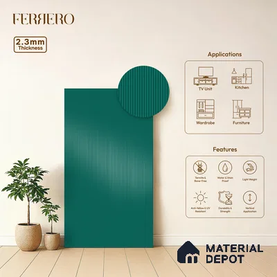 Deep Aqua Blue Fluted Solid Color 1D 05220 Deep Aqua 8 ft x 4 ft High Gloss Finish Acrylic Laminate - 2.3 mm | Suitable for TV Unit,Wardrobe, Kitchen Cabinets