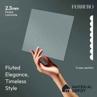 Clouded Blue Grey Fluted Solid Color 1D 05241 Clouded Blue 8 ft x 4 ft High Gloss Finish Acrylic Laminate - 2.3 mm | Suitable for TV Unit,Wardrobe, Kitchen Cabinets